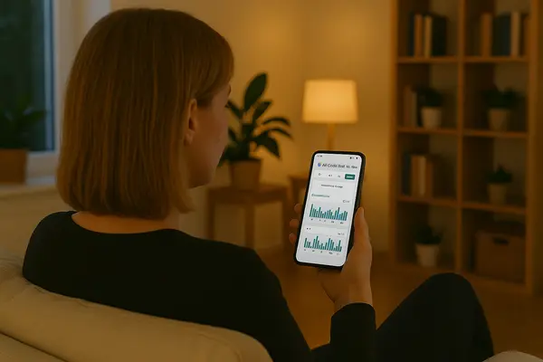 A woman using the Airgeek app
