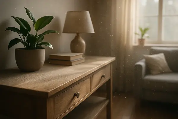 Airborne dust in a living room