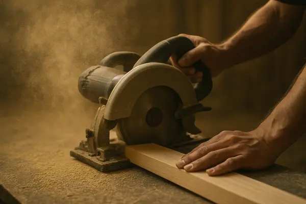 Shop dust while sawing wood