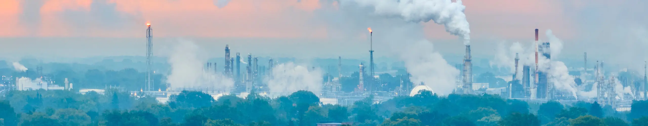 Aerial view of industrial smokestacks in Toledo, Ohio.