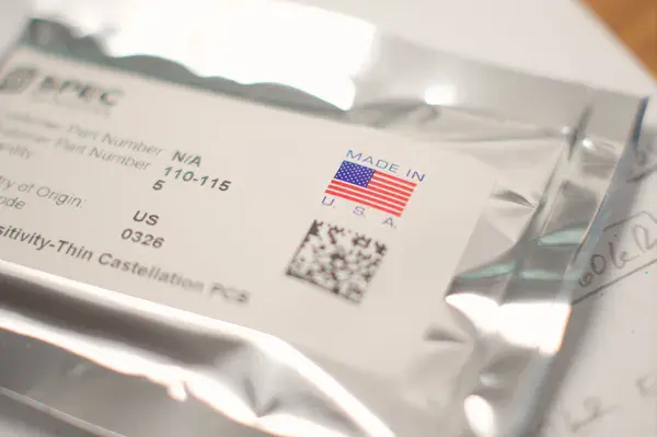 Photograph of an Interlink CO High Sensitivity sensor packaging showing a Made in USA sticker